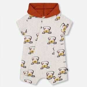 NEW DEUX PAR DEUX kid's printed dogs organic cotton romper in grey
